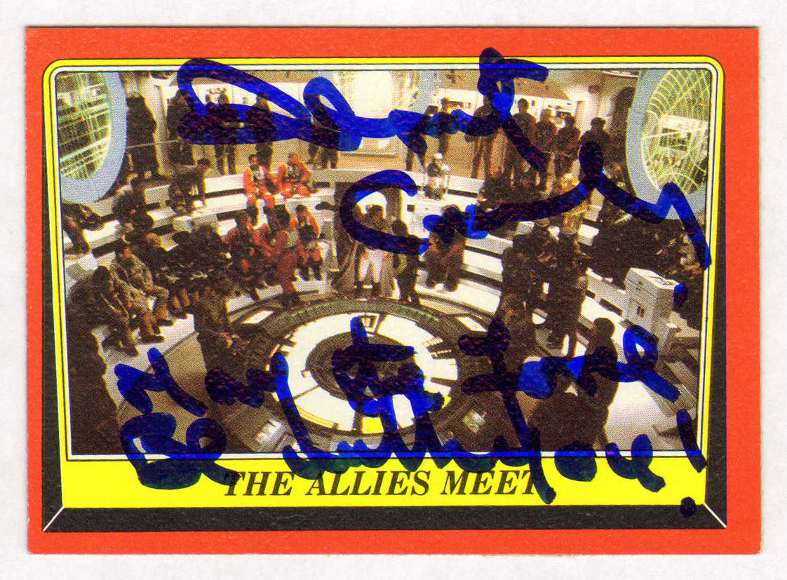 
                  
                    Dermot Crowley as General Crix Madine in Star Wars: Return of the Jedi Signed 1983 Topps 'The Allies Meet' Trading Card #60 with Quote
                  
                