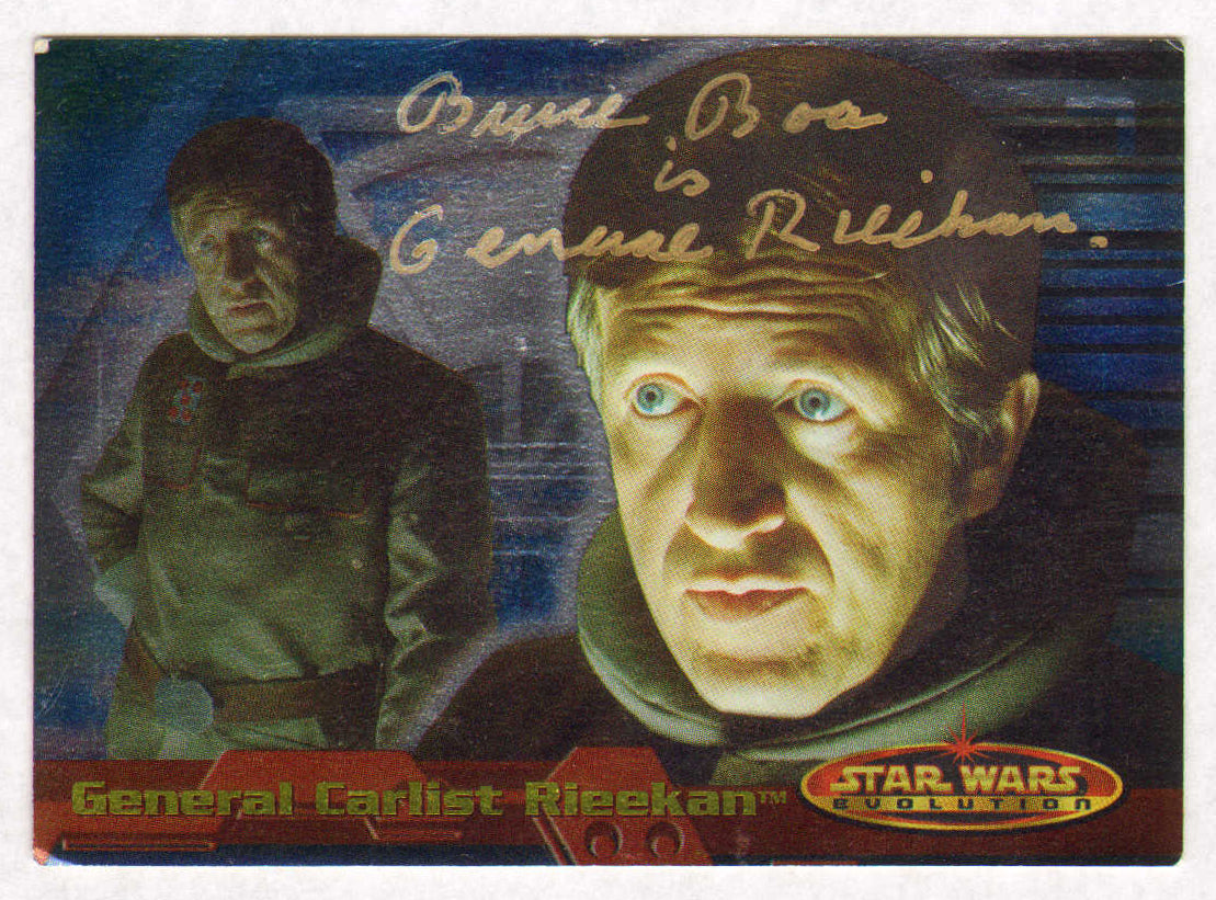 
                  
                    Bruce Boa as General Rieekan in Star Wars: The Empire Strikes Back Signed Topps Star Wars Evolution Trading Card #28 with Character Name
                  
                