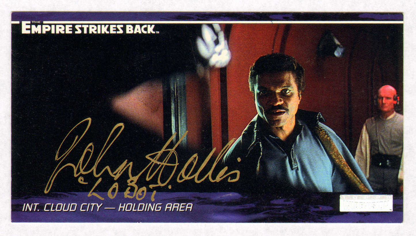 
                  
                    John Hollis as Lobot in Star Wars: The Empire Strikes Back Signed Topps Widevision Star Wars Trading Card #100 with Character Name
                  
                