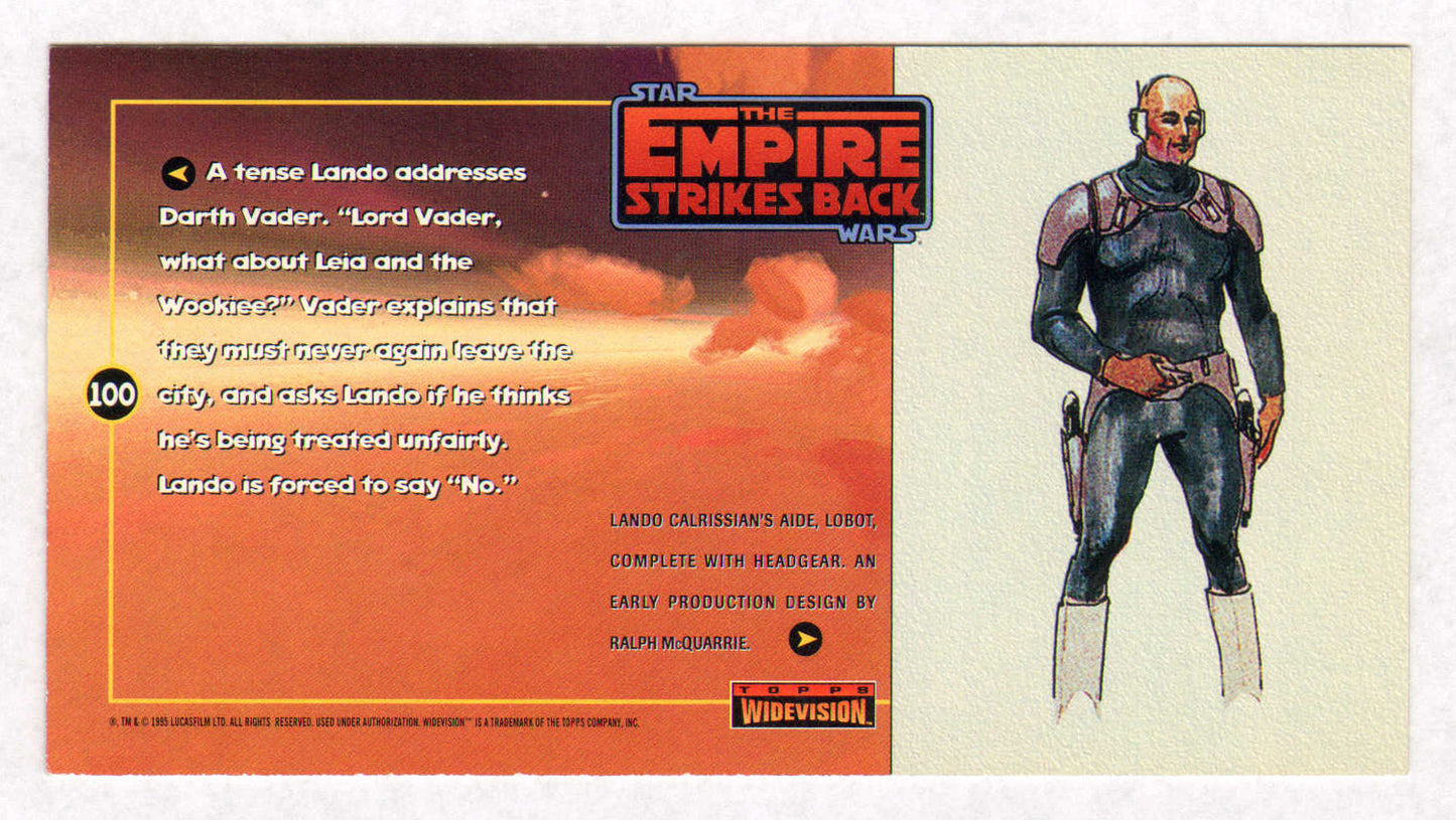 
                  
                    John Hollis as Lobot in Star Wars: The Empire Strikes Back Signed Topps Widevision Star Wars Trading Card #100 with Character Name
                  
                