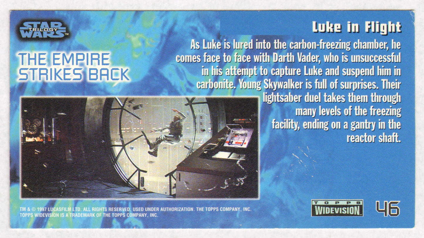 
                  
                    James Earl Jones as Darth Vader in Star Wars: The Empire Strikes Back Signed Topps Widevision Star Wars Trading Card #46
                  
                