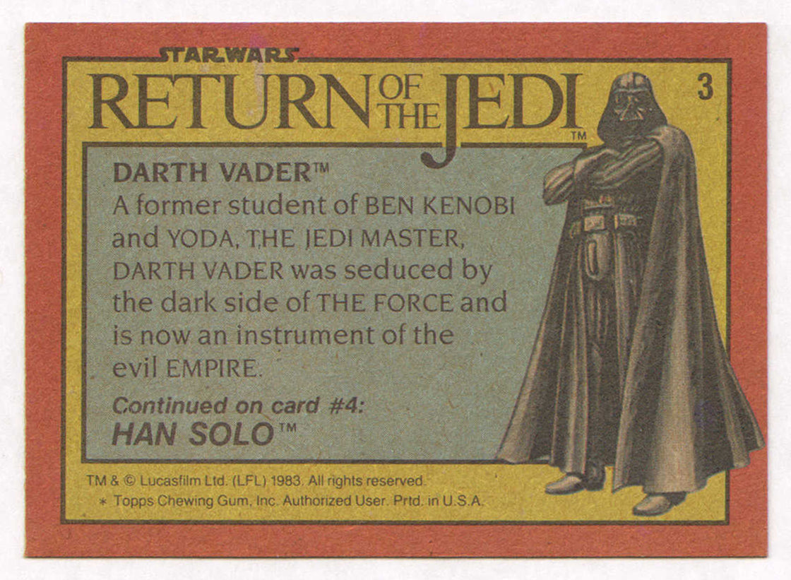 
                  
                    James Earl Jones & Dave Prowse as Darth Vader in Star Wars: Return of the Jedi Signed Topps Trading Card #3 with Character Name
                  
                