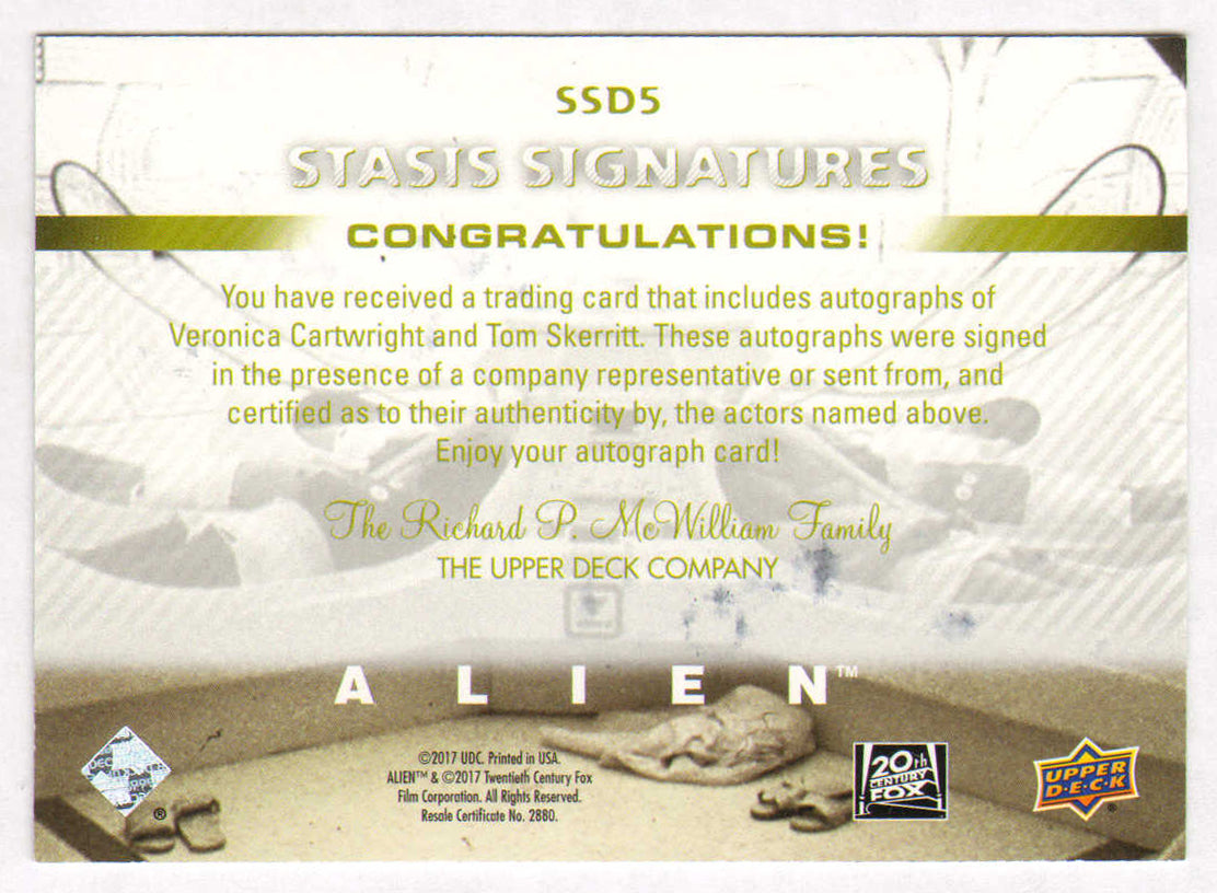 
                  
                    Veronica Cartwright as Lambert & Tom Skerritt as Dallas in Alien Signed Upper Deck Stasis Signatures Trading Card
                  
                