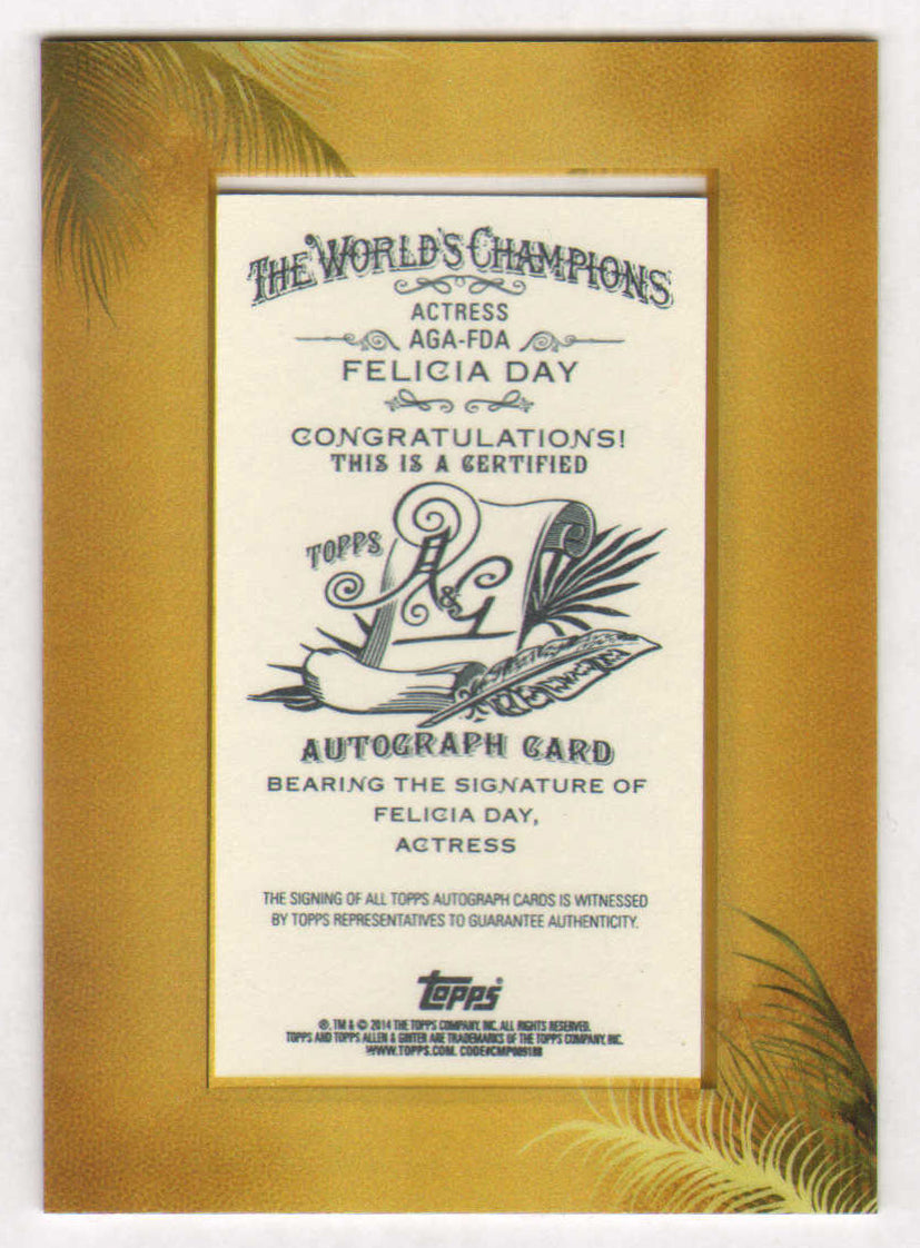 
                  
                    Felicia Day from Supernatural Signed The World's Champions Allen & Ginter 2014 Topps Trading Card
                  
                