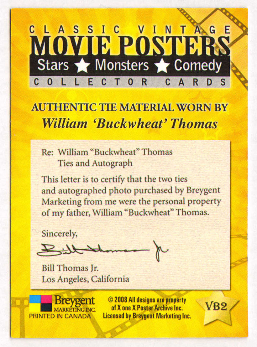 
                  
                    William "Buckwheat" Thomas's Authentic Tie Material in Little Rascals "Sunday Calm" Classic Vintage Movie Posters Trading Card #VB2
                  
                