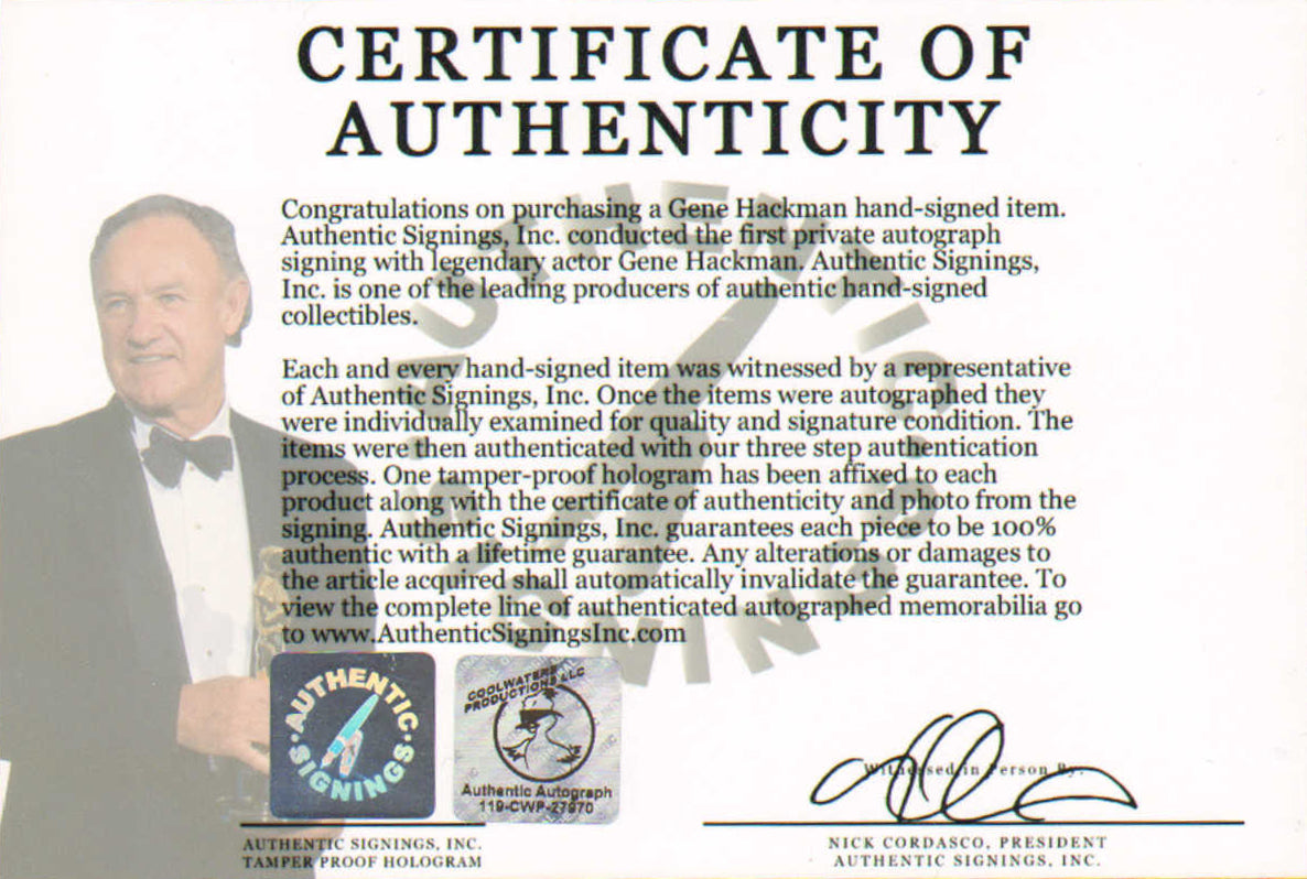 
                  
                    Gene Hackman as Lex Luthor in Superman (Coolwaters) Signed 8x10 Photo
                  
                