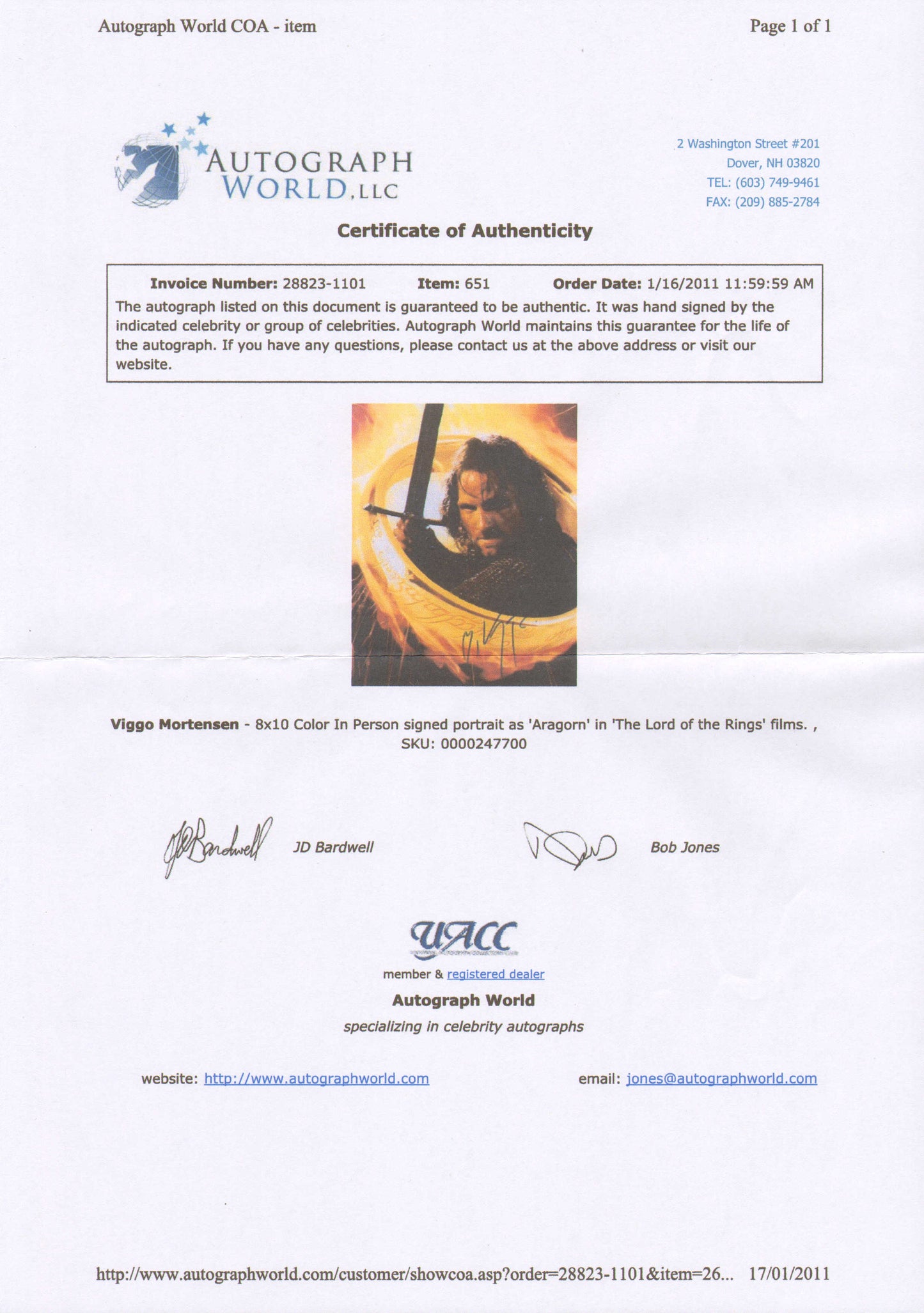 
                  
                    Viggo Mortensen as Aragorn in The Lord of the Rings: The Fellowship of the Ring Signed 8x10 Photo
                  
                