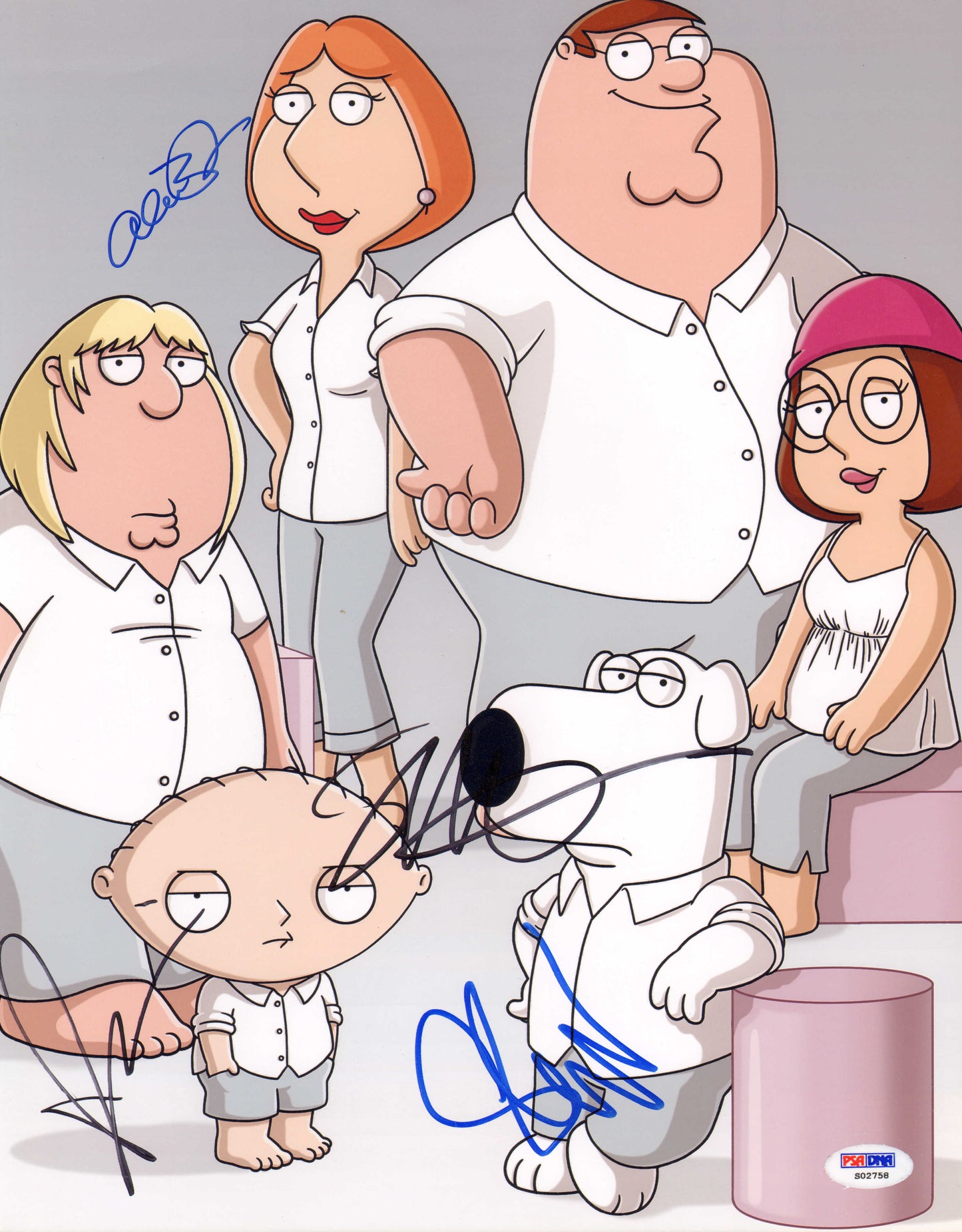 
                  
                    Family Guy (PSA) 11x14 Photo Cast Signed by Seth MacFarlane, Seth Green, Mila Kunis, & Alex Borstein
                  
                