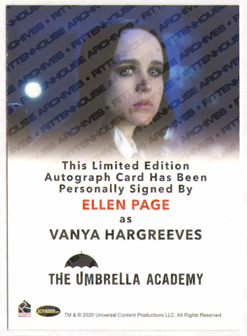 
                  
                    Elliot / Ellen Page as Viktor / Vanya Hargreeves in The Umbrella Academy Signed Rittenhouse Trading Card
                  
                