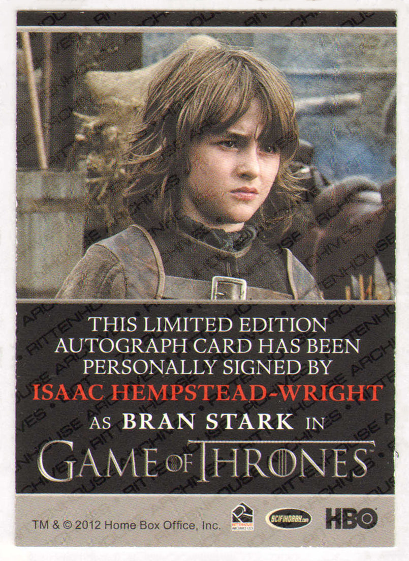 
                  
                    Isaac Hempstead-Wright as Bran Stark in Game of Thrones Signed Rittenhouse Trading Card
                  
                
