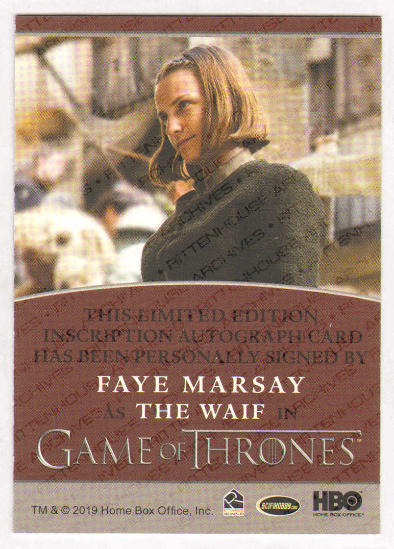 
                  
                    Faye Marsay as The Waif in Game of Thrones Signed Rittenhouse Trading Card with Quote
                  
                