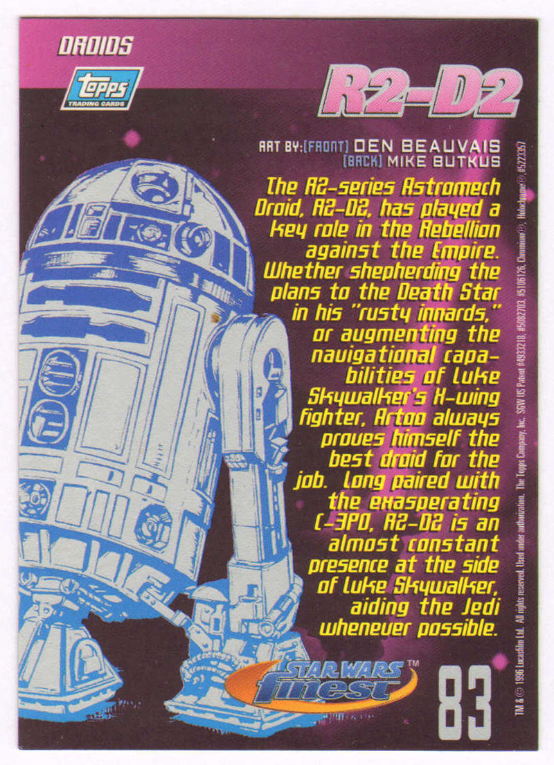 
                  
                    Kenny Baker as R2-D2 in Star Wars Signed 'Star Wars Finest' Topps Trading Card #83 with Character Name
                  
                