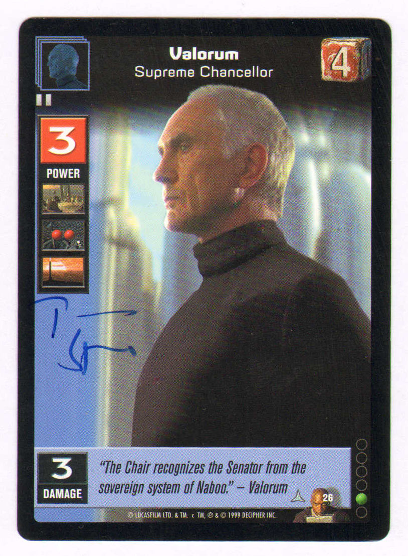 
                  
                    Terence Stamp as Supreme Chancellor Valorum in Star Wars: The Empire Strikes Back Signed Young Jedi Trading Card #4
                  
                