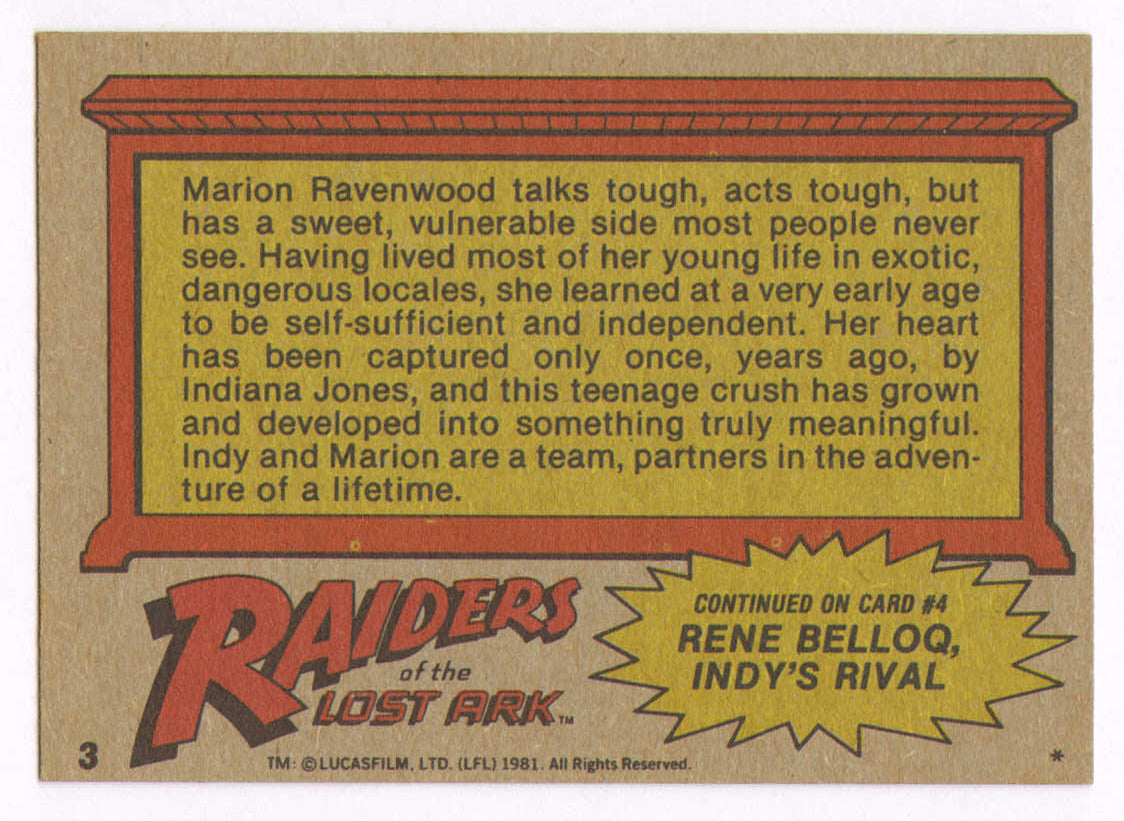 
                  
                    Karen Allen as Marion Ravenwood in Indiana Jones: Raiders of the Lost Ark Signed 1981 Topps Trading Card #3
                  
                
