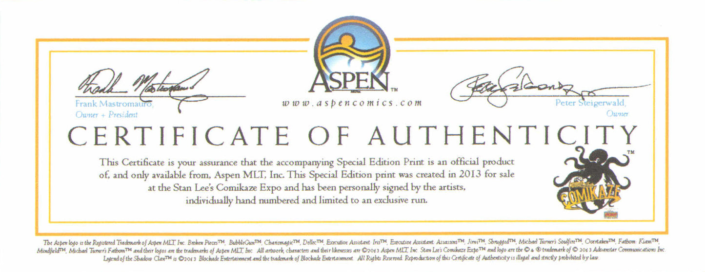 
                  
                    Michael Turner's Aspen Matthews Limited Edition 47/50 Art Print by Comic Book Color Artist: Peter Steigerwald
                  
                