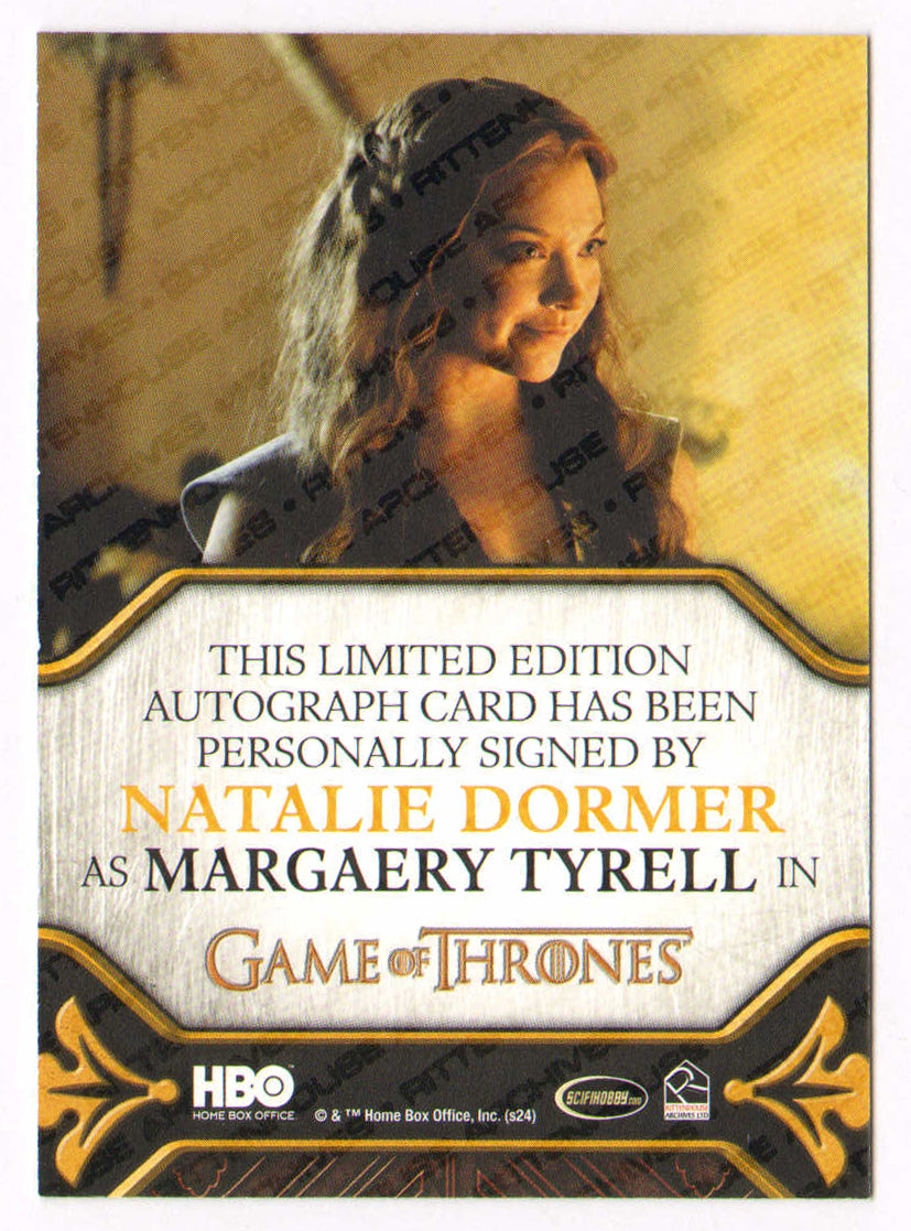 
                  
                    Natalie Dormer as Margaery Tyrell in Game of Thrones Signed Rittenhouse Trading Card
                  
                