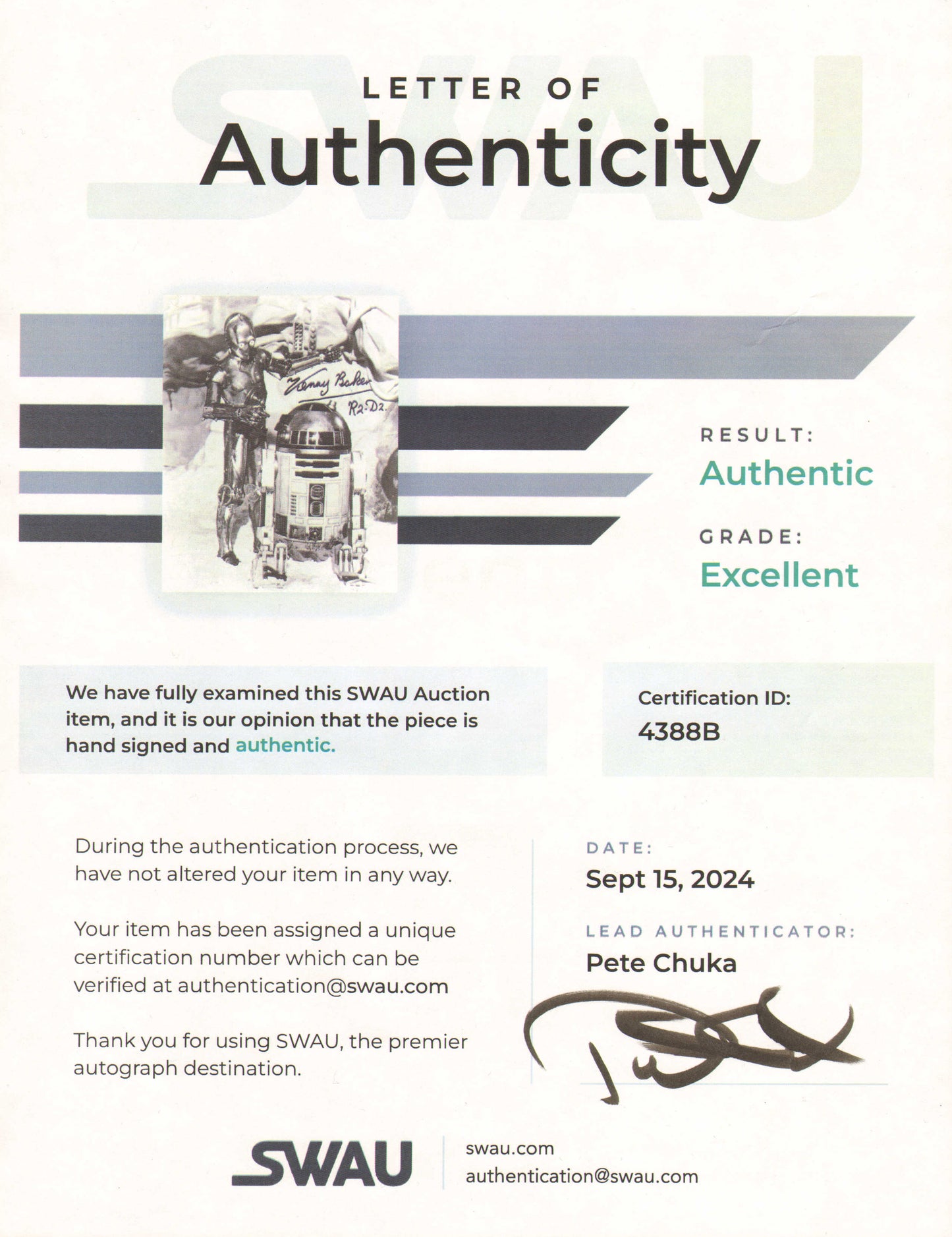 
                  
                    Kenny Baker as R2-D2 in Star Wars: The Empire Strikes Back Signed 8x10 Photo with Character Name
                  
                