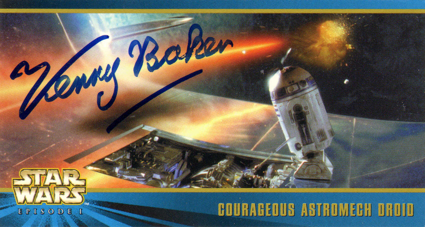 
                  
                    Kenny Baker as R2-D2 in Star Wars Episode I: The Phantom Menace Signed Topps Widevision 'Courageous Astromech Droid' Trading Card #34
                  
                