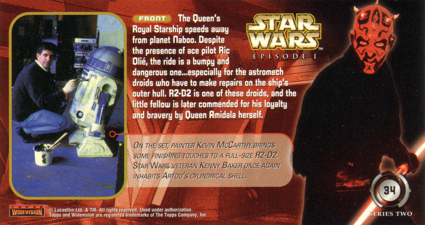 
                  
                    Kenny Baker as R2-D2 in Star Wars Episode I: The Phantom Menace Signed Topps Widevision 'Courageous Astromech Droid' Trading Card #34
                  
                