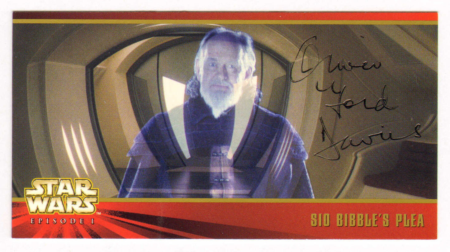 
                  
                    Oliver Ford Davis as Governor Sio Bibble in Star Wars Episode I: The Phantom Menace Signed Topps Widevision 'Sio Bibble's Plea' Trading Card #32
                  
                