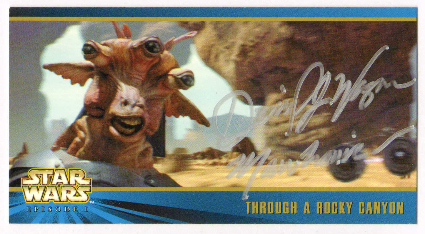 
                  
                    Danny Wagner ILM Visual Artist for Star Wars Episode I: The Phantom Menace Signed Topps Widevision 'Through a Rocky Canyon' Trading Card #45 with Character Name
                  
                