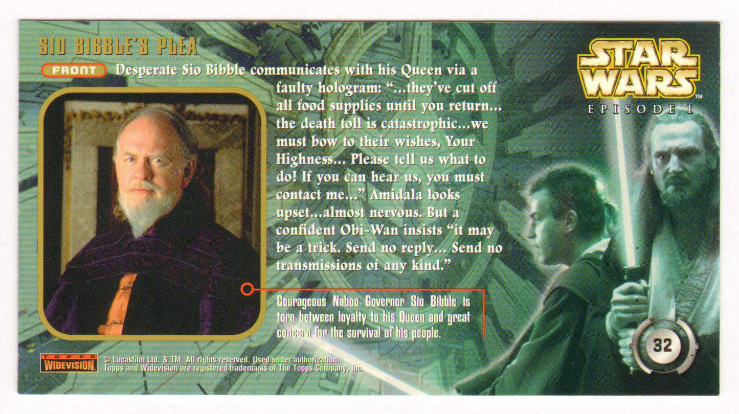 
                  
                    Oliver Ford Davis as Governor Sio Bibble in Star Wars Episode I: The Phantom Menace Signed Topps Widevision 'Sio Bibble's Plea' Trading Card #32
                  
                