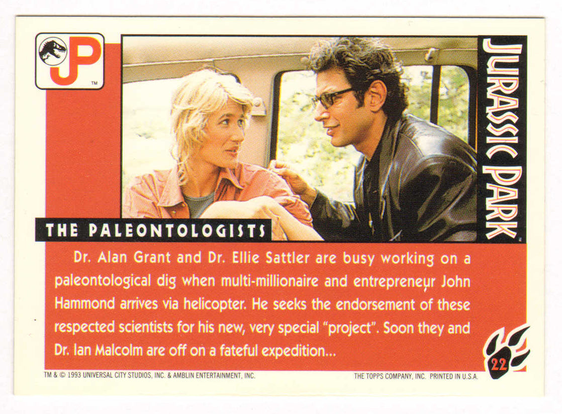 
                  
                    Sam Neill as Alan Grant in Jurassic Park Signed 1993 Topps Jurassic Park Trading Card #22
                  
                