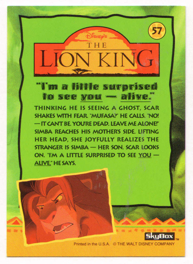 
                  
                    Jeremy Irons as Scar in Disney's The Lion King Signed Skybox Series 2 Trading Card #57
                  
                