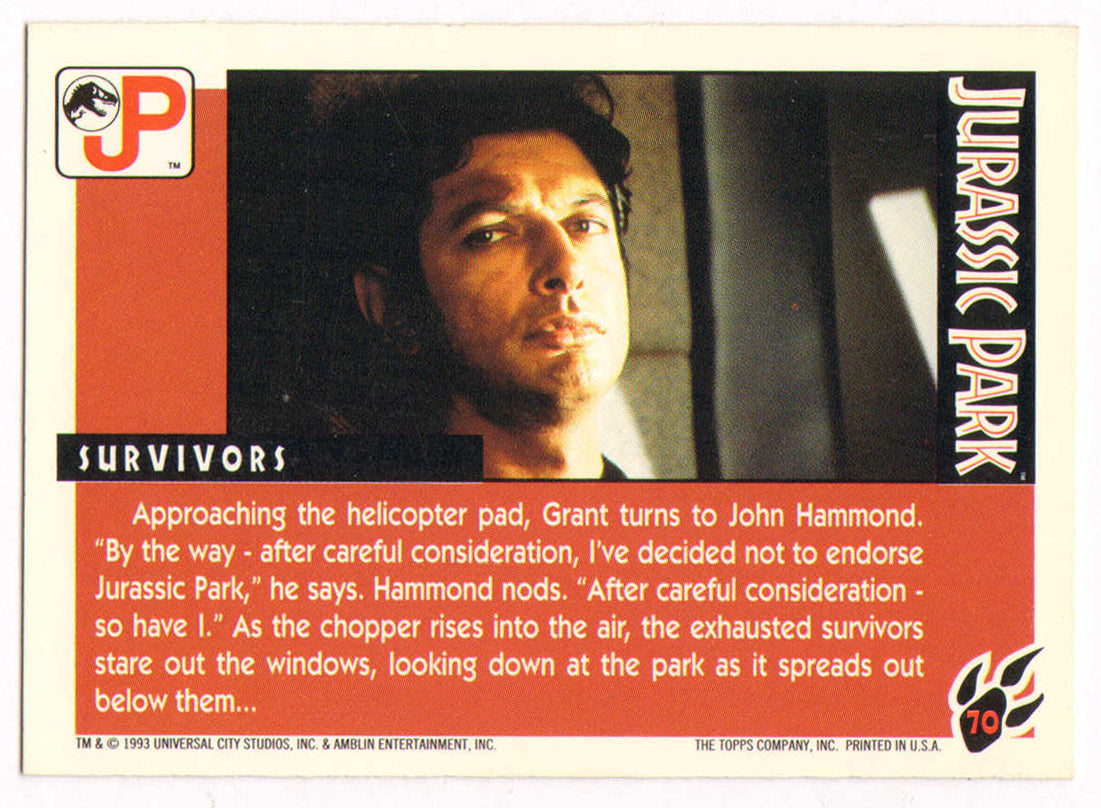 
                  
                    Sam Neill as Alan Grant in Jurassic Park Signed 1993 Topps Jurassic Park Trading Card #70
                  
                