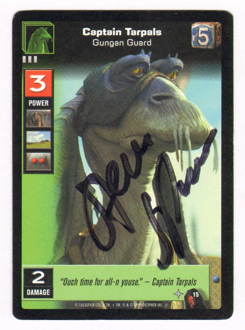 
                  
                    Steve Speirs as Captain Tarpals in Star Wars Episode I: The Phantom Menace Signed Young Jedi Trading Card #5
                  
                