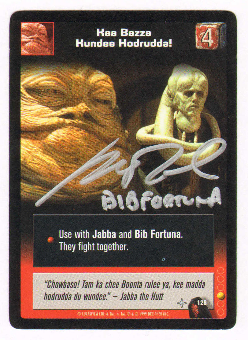 
                  
                    Matthew Wood as Bib Fortuna in Star Wars Episode I: The Phantom Menace Signed Young Jedi Trading Card #4 with Character Name
                  
                