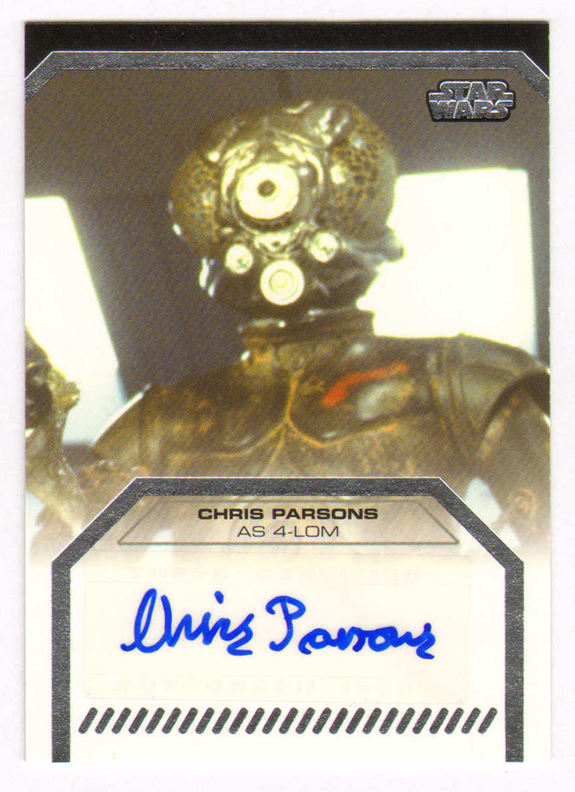 
                  
                    Chris Parsons as 4-LOM in Star Wars: The Empire Strikes Back Signed Topps Star Wars Galactic Files Trading Card Series 2
                  
                