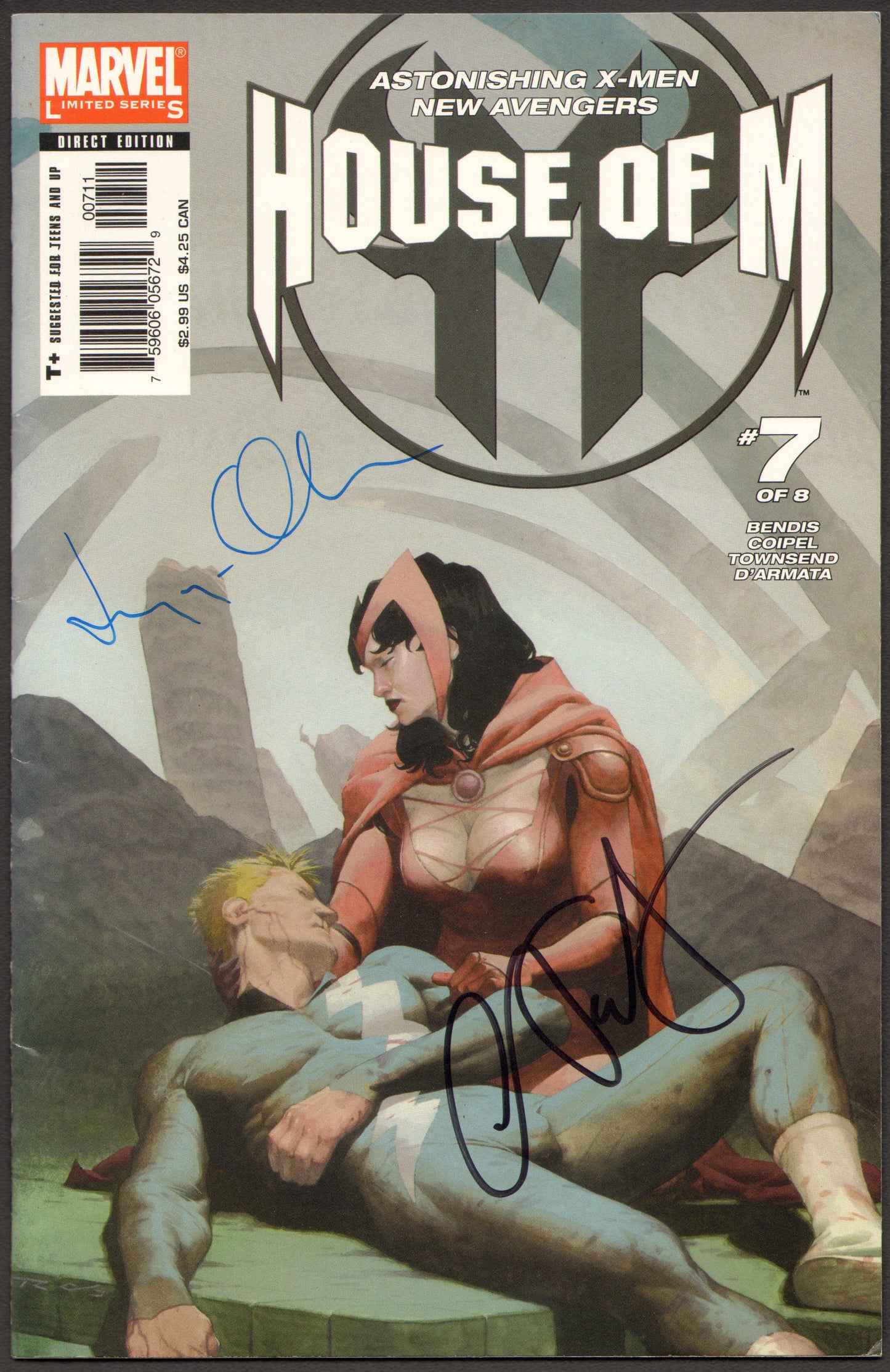 
                  
                    House of M #7 Comic Book - Signed by Elizabeth OIsen as Wanda Maximoff / Scarlet Witch & Aaron Taylor Johnson as Pietro Maximoff / Quicksilver from Avengers: Age of Ultron
                  
                