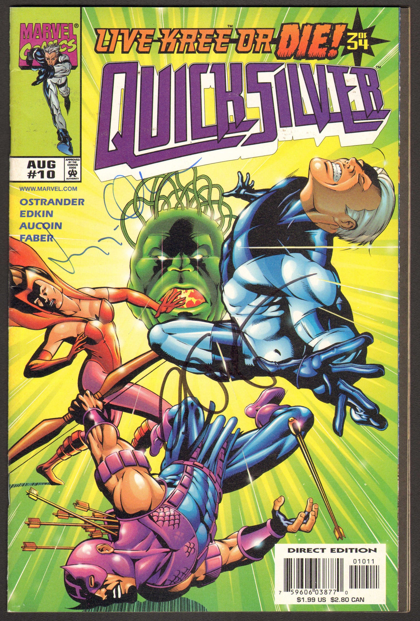 
                  
                    Quicksilver #10 Comic Book - Signed by Elizabeth OIsen as Wanda Maximoff / Scarlet Witch & Aaron Taylor Johnson as Pietro Maximoff / Quicksilver from Avengers: Age of Ultron
                  
                