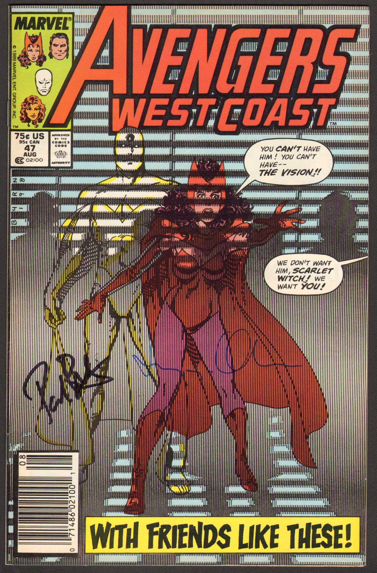 
                  
                    Avengers West Coast #47 Comic Book - Signed by Elizabeth OIsen as Wanda Maximoff / Scarlet Witch & Paul Bettany as Vision from WandaVision
                  
                