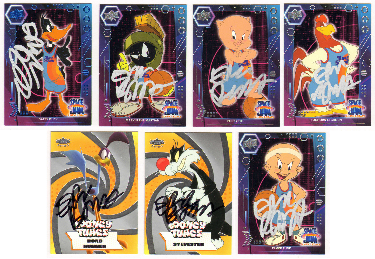 
                  
                    Space Jam Upper Deck / Looney Tunes Fleer Trading Cards 7pc LOT Signed by Voice Actor & Comedian Eric Bouza
                  
                