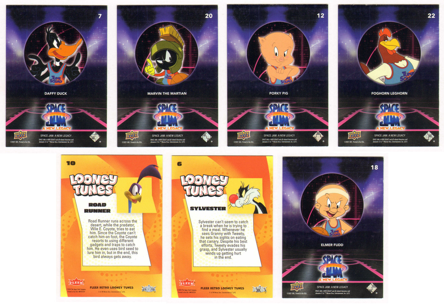 
                  
                    Space Jam Upper Deck / Looney Tunes Fleer Trading Cards 7pc LOT Signed by Voice Actor & Comedian Eric Bouza
                  
                