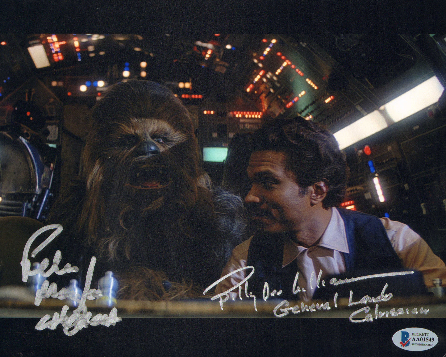
                  
                    Billy Dee WIlliams as Lando Calrissian & Peter Mayhew as Chewbacca in Star Wars: The Empire Strikes Back (Beckett) Signed 8x10 Photo with Character Names
                  
                