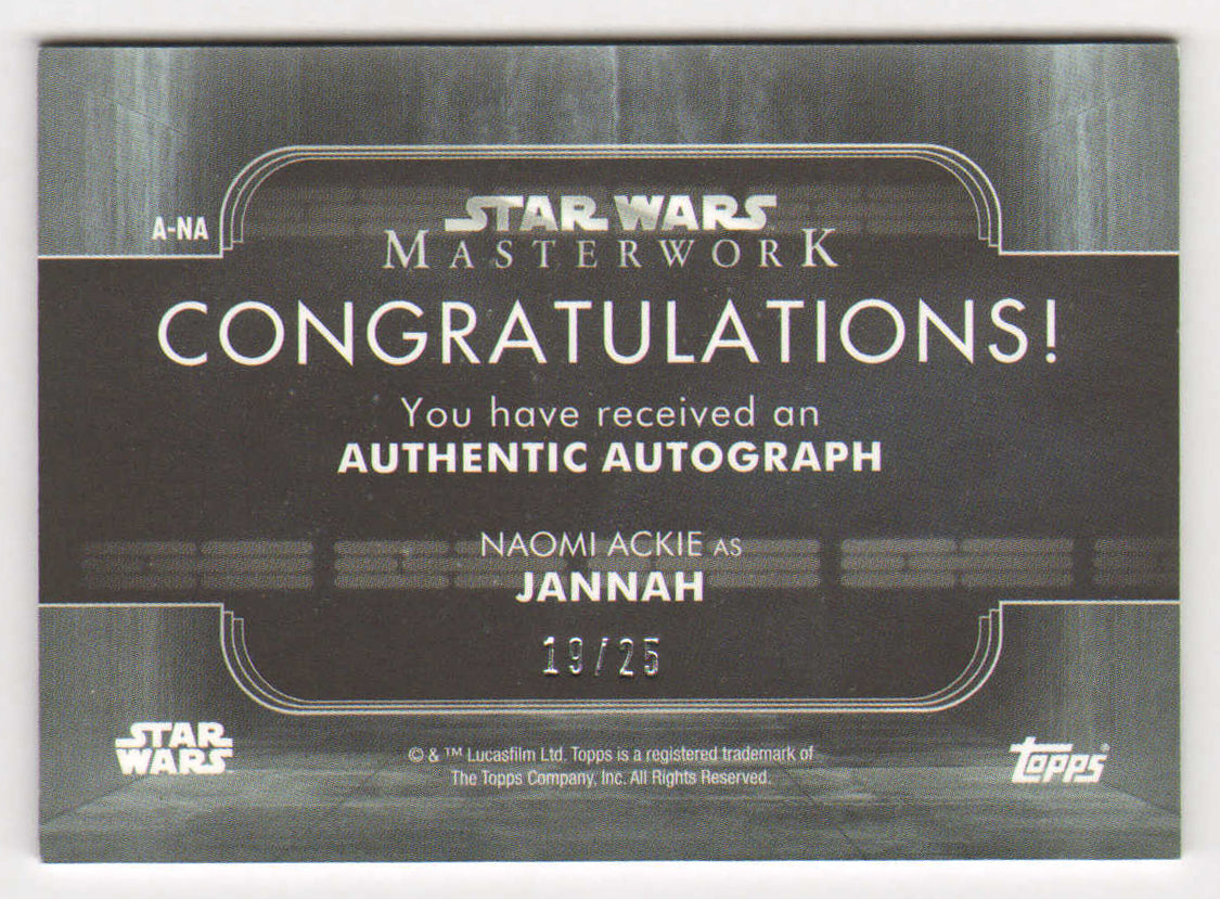 
                  
                    Naomi Ackie as Jannah in Star Wars: The Mandalorian Signed Masterwork Topps Trading Card
                  
                