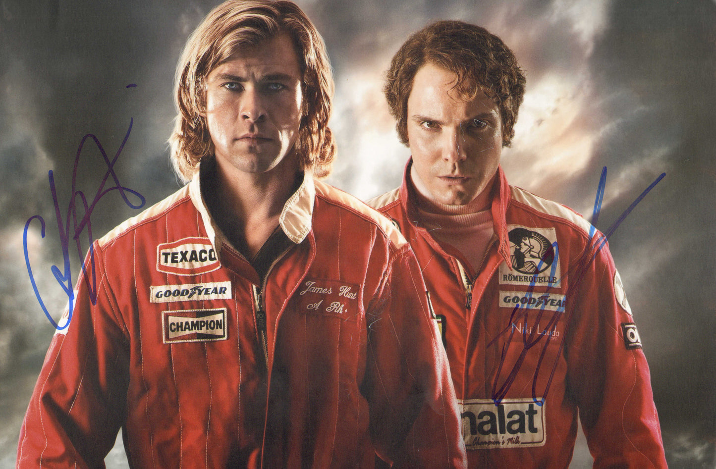 
                  
                    Chris Hemsworth as James Hunt & Daniel Brühl as Niki Lauda in Rush Signed 8x12 Photo
                  
                