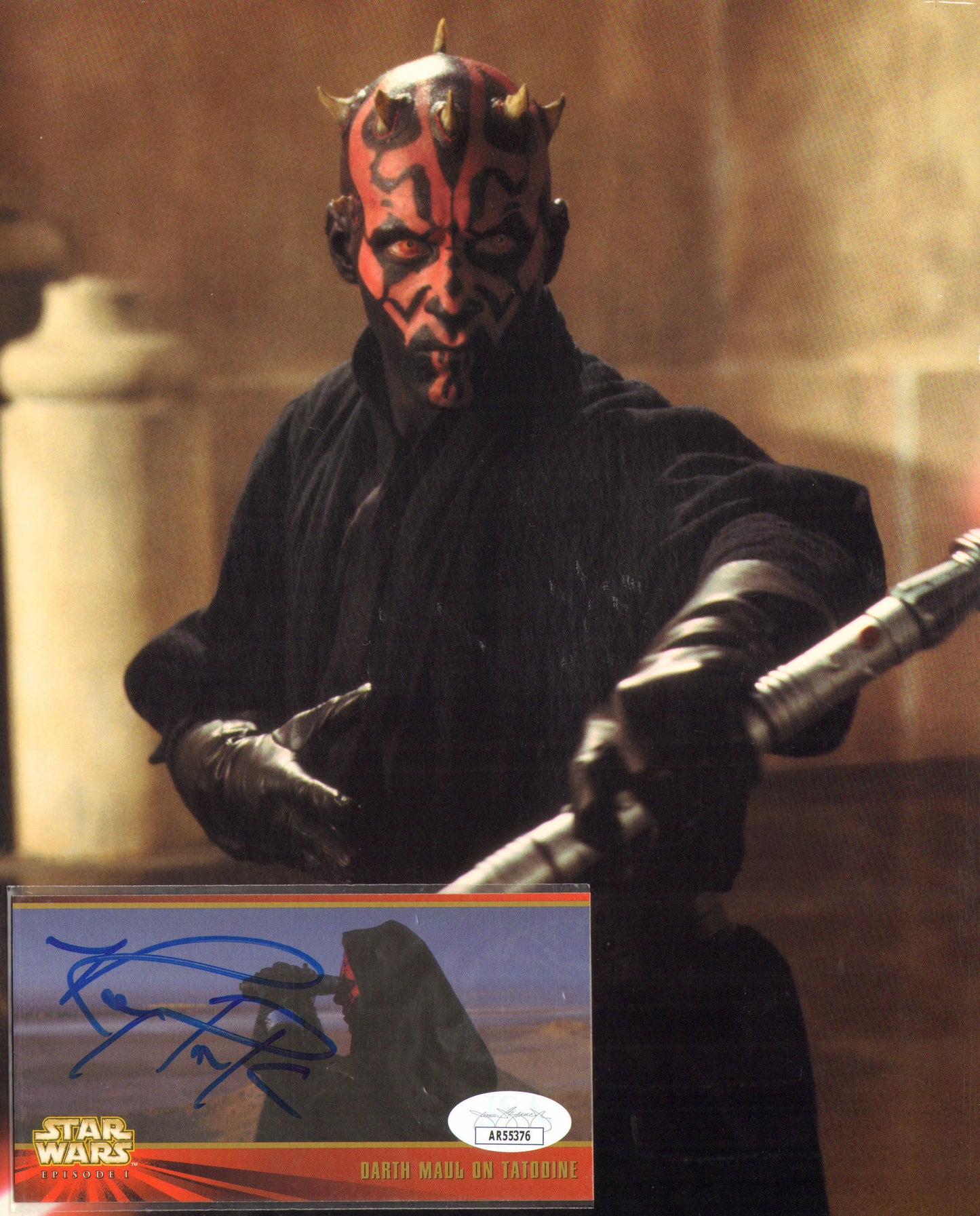 
                  
                    Ray Park as Darth Maul in Star Wars Episode I: The Phantom Menace (JSA) Signed 5x3.5 Card with Unsigned Photo
                  
                