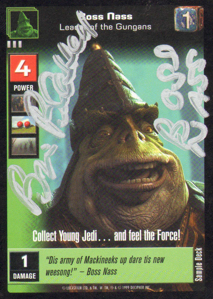 
                  
                    Brian Blessed as Boss Nass in Star Wars Episode I: The Phantom Menace Signed Decipher Trading Card with Character Name
                  
                