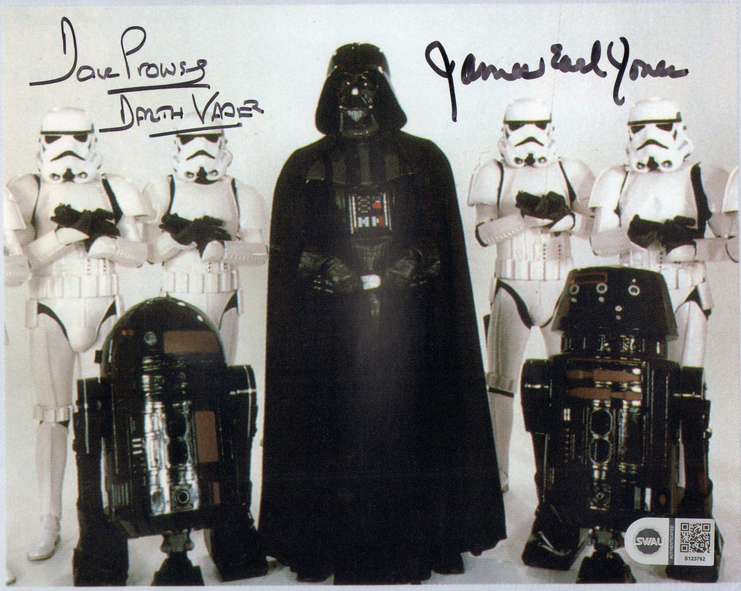 
                  
                    James Earl Jones & Dave Prowse as Darth Vader Star Wars: Return of the Jedi (SWAU) Signed 8x10 Photo with Character Name
                  
                
