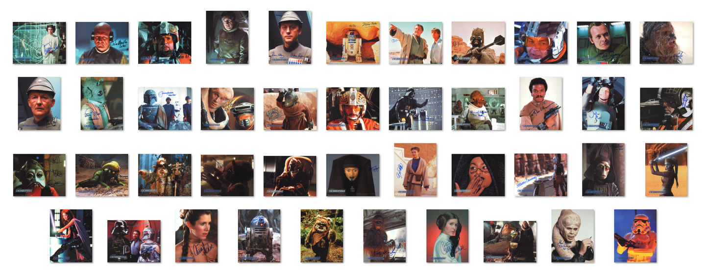 
                  
                    Official Pix Celebration II Set of 43 Signed 8x10 Photos with 3x Carrie Fisher, 2x David Prowse, 2x Peter Mayhew, 2x Kenny Baker, 2x Peter Diamond, Jeremy Bulloch, Phil Brown, Michael Sheard, John Hollis, Bruce Boa, & More
                  
                