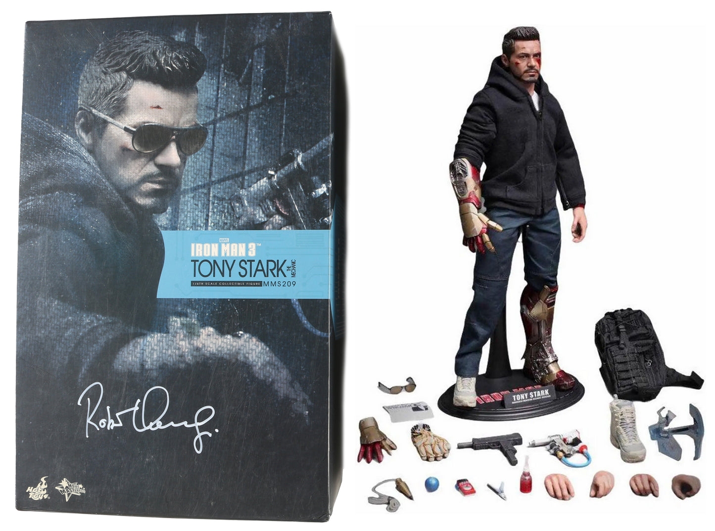 
                  
                    Robert Downey Jr. as Tony Stark [The Mechanic] / Iron Man in Iron Man 3 (Beckett Witnessed) Signed Hot Toys MMS209 1/6th Scale Action Figure
                  
                