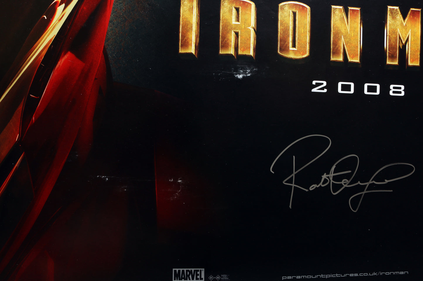 
                  
                    Iron Man 30x40 British Quad Poster (SWAU) Signed by Robert Downey Jr. with "Tony Stak is" Character Name
                  
                