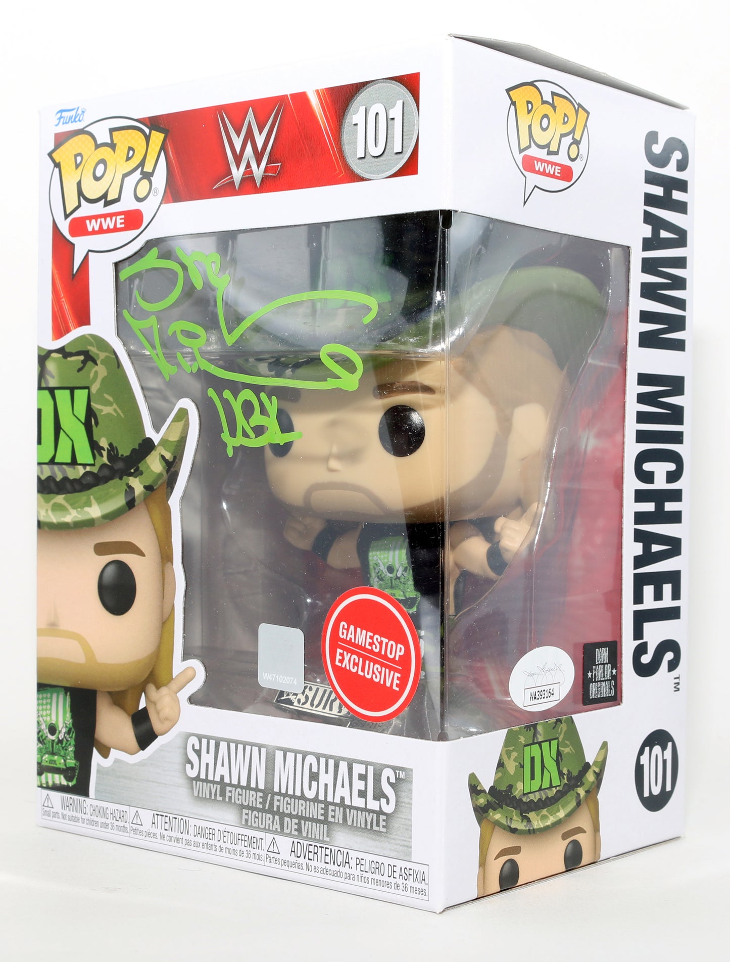 
                  
                    Shawn Michaels The Heartbreak Kid WWE Wrestler GameStop Exclusive (JSA) Signed Funko POP! #101 with Character Name
                  
                