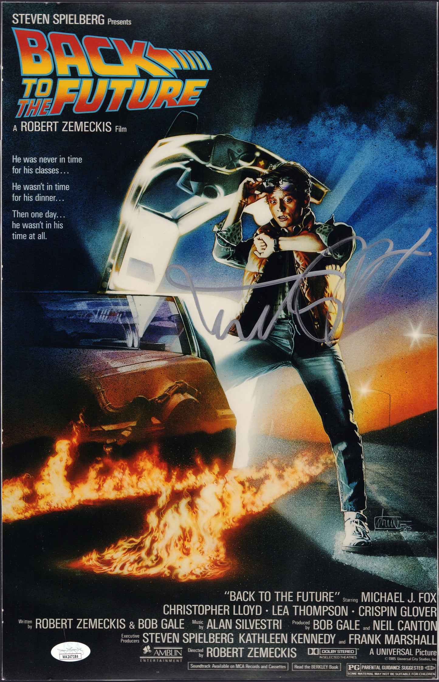 
                  
                    Michael J. Fox as Marty McFly in Back to the Future (JSA) Signed 14x20 Mini Poster
                  
                