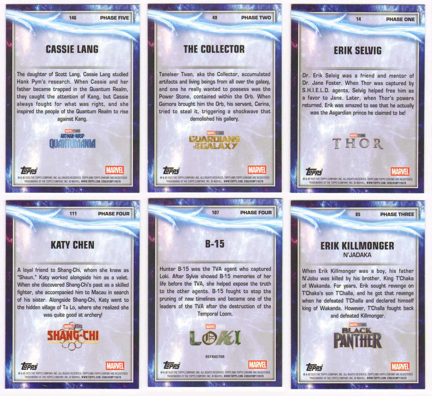 
                  
                    Marvel Trading Cards 6pc LOT Signed by Kathryn Newton, Benicio del Toro, Stellan Skarsgård, Awkwafina, Wunmi Mosaku, & Michael B. Jordan
                  
                