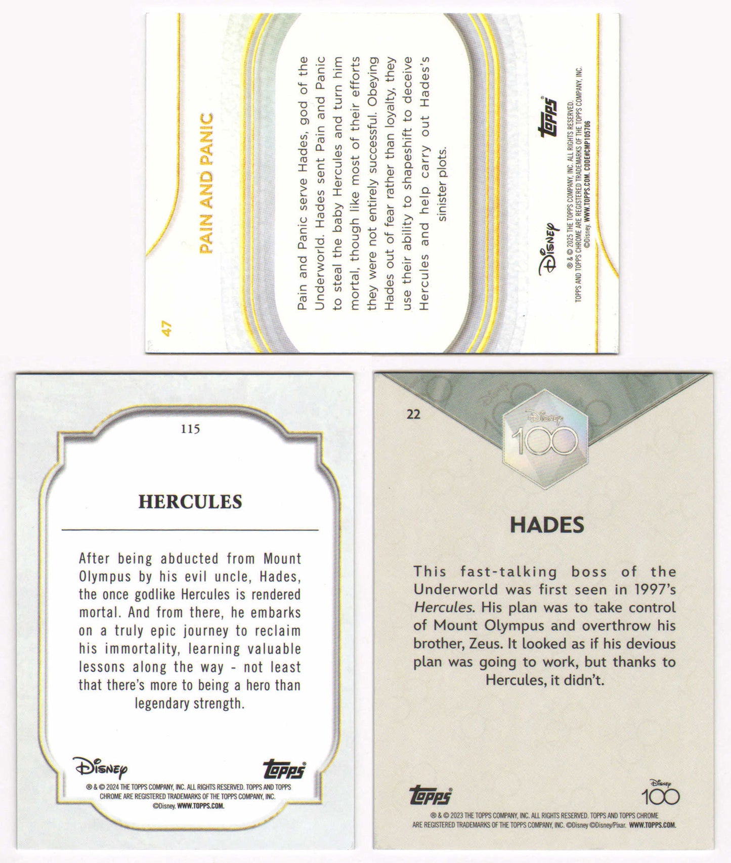 
                  
                    Hercules Topps Chrome Trading Cards 3pc LOT Signed by James Woods, Tate Donovan, & Bobcat Goldthwait with Character Name
                  
                